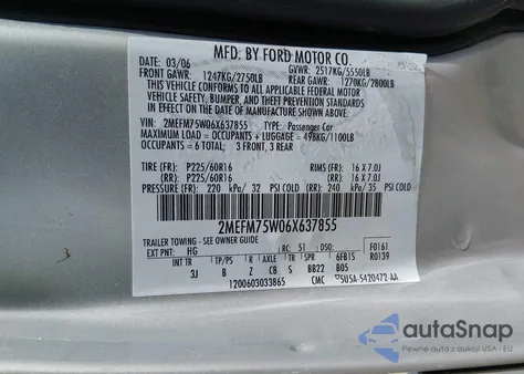 2006 Mercury Grand Marquis Ls z USA, uszkodzony, nr VIN 2MEFM75W06X637855